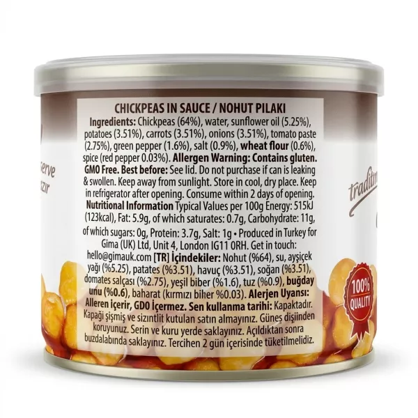 Enhanced Back of Bodrum Chickpeas in Sauce with ingredients and nutritional information