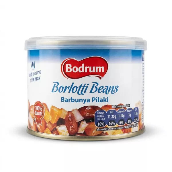 Enhanced Front of Bodrum Borlotti Beans Barbunya Pilaki tin 400g