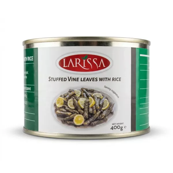 Enhanced Front of Larissa Stuffed Vine Leaves With Rice 400g tin