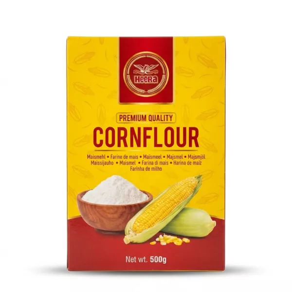 Enhanced Front view of Heera Premium Quality Cornflour 500g packaging