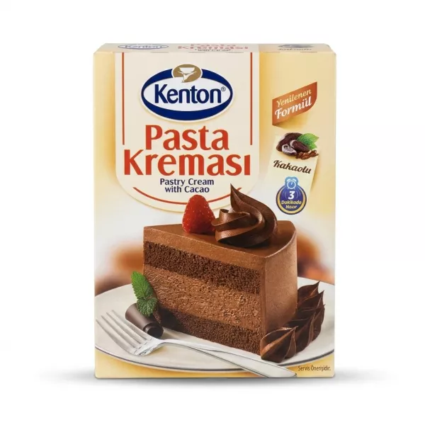 Enhanced Front of Kenton Pastry Cream with Cacao box showing chocolate cream cake