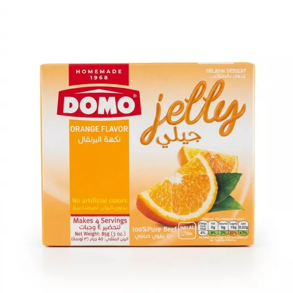 Enhanced Domo Orange Flavour Jelly box, front packaging, in-store