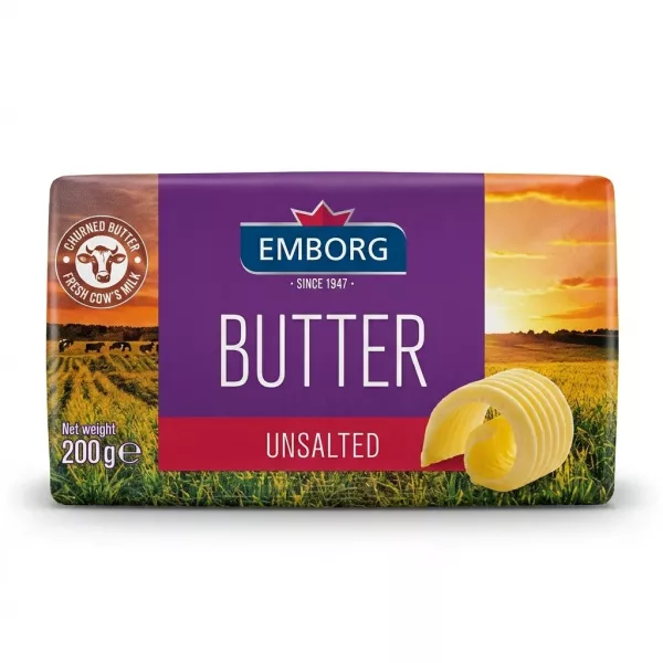 Enhanced Front of Emborg Unsalted Butter 200g pack held in-store