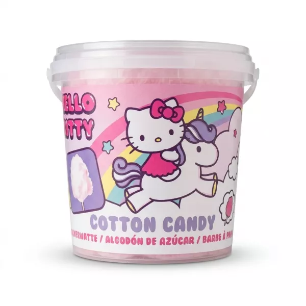 Enhanced Front of Hello Kitty strawberry cotton candy tub with unicorn design
