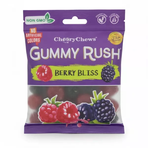CheeryChews Gummy Rush Berry Bliss front packaging showing gummy candy