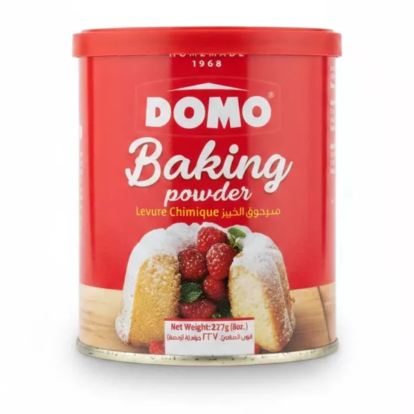 DOMO baking powder red container with cake image front