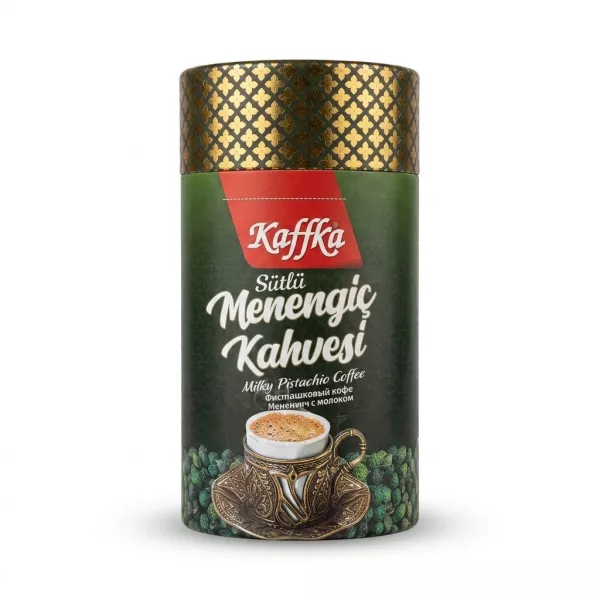Enhanced Front view of Kaffka Sütlü Menengiç Kahvesi Milky Pistachio Coffee tin with price label