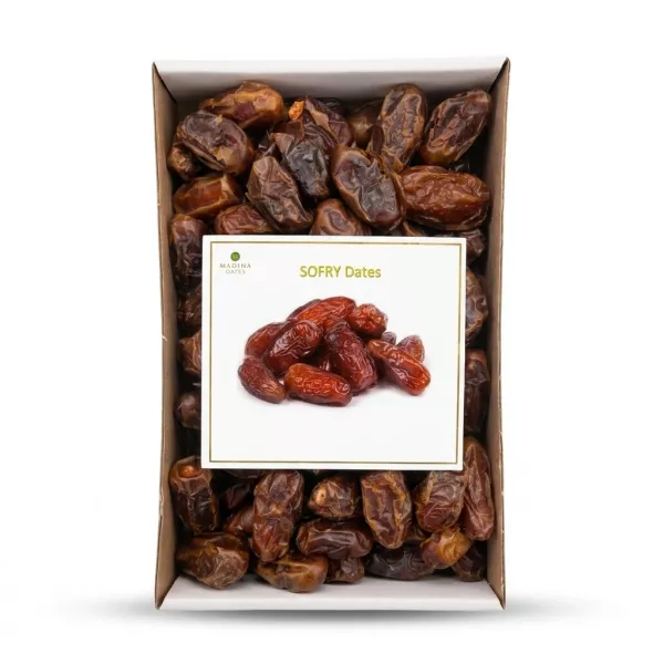 Enhanced Box of Madina SOFRY Dates with clear packaging showing whole dates