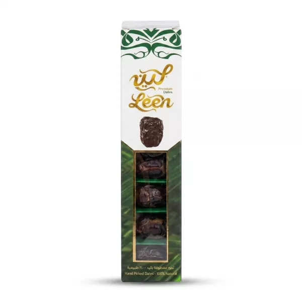 Enhanced Front view of Leen Premium Dates box with seven hand picked dates visible