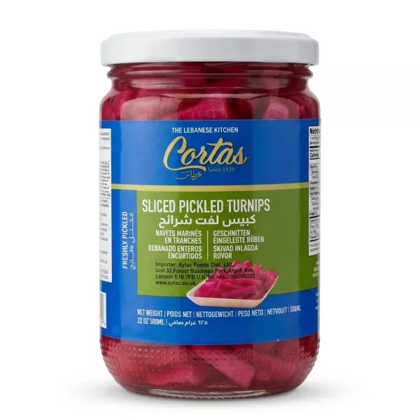 Enhanced Front label of Cortas Sliced Pickled Turnips 500ml jar