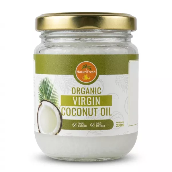 Enhanced Front label of NaturFresh Organic Virgin Coconut Oil 200ml glass jar