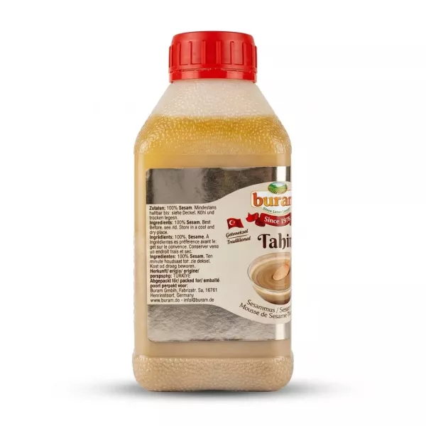 Enhanced Back side of Buram Tahin Sesame Paste 470g list of ingredients