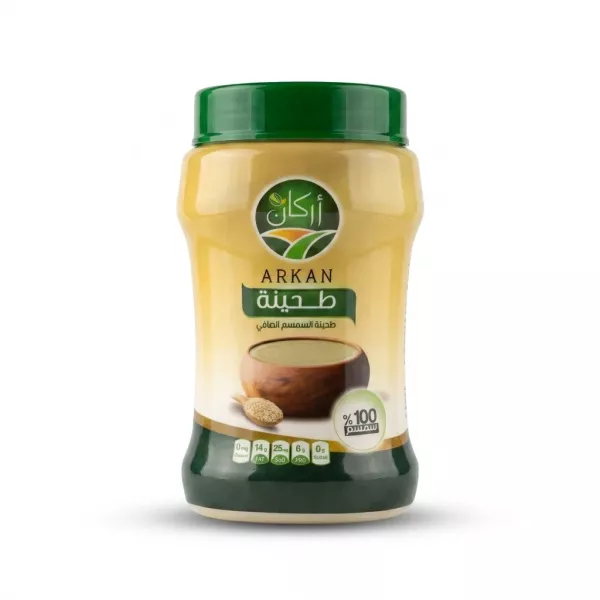 Enhanced Front of Arkan Pure Sesame Tahini jar with green lid