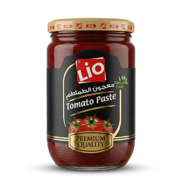 Enhanced Front view of Lio Tomato Paste Premium Quality glass jar