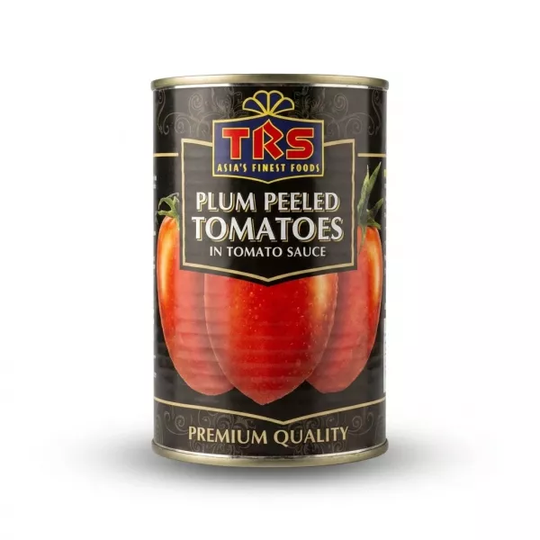 Enhanced Front view of TRS Plum Peeled Tomatoes in Tomato Sauce can