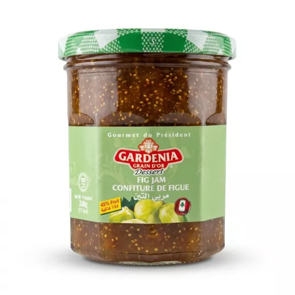 Enhanced Front label of Gardenia Fig Jam 330g jar showing brand and fig images