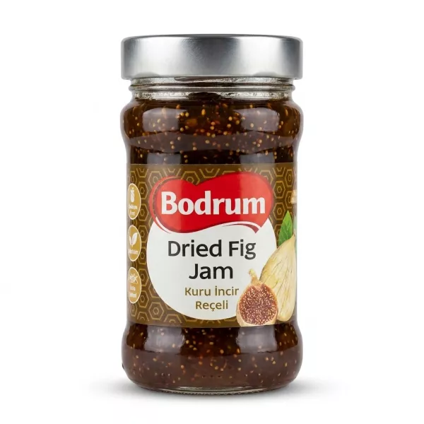 Enhanced Front label of Bodrum Dried Fig Jam jar