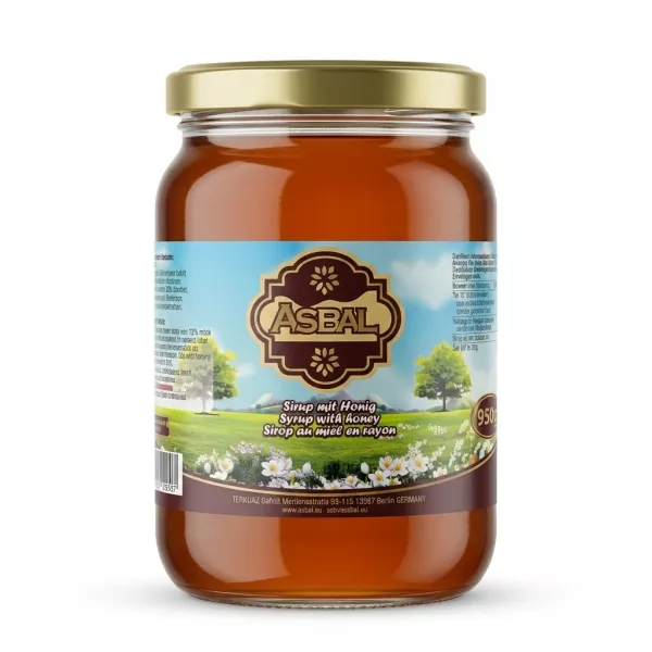 Enhanced Front view of Asbal Syrup With Honey 950g jar