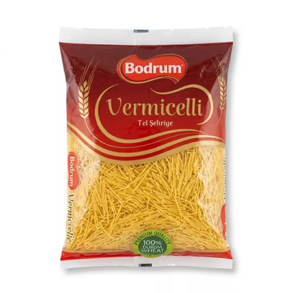 Enhanced Front view of Bodrum Vermicelli Tel Sehriye pasta package
