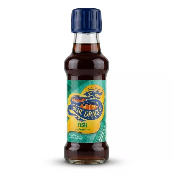 Enhanced Front of Blue Dragon Fish Sauce 150ml bottle held in hand