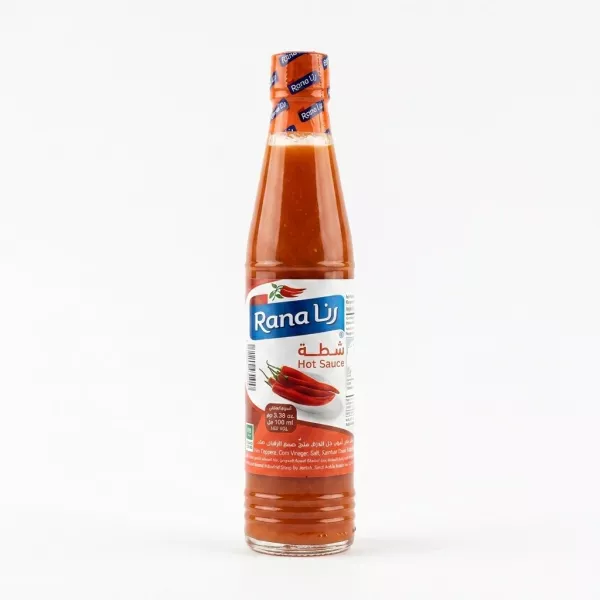 Enhanced Front of Rana Hot Sauce 100ml bottle held in hand in grocery aisle