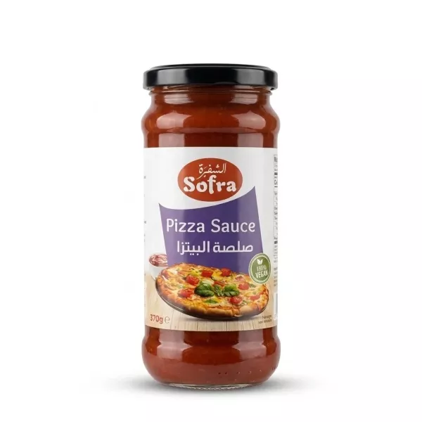 Enhanced Enhanced Front of Sofra Pizza Sauce jar 370g held in hand