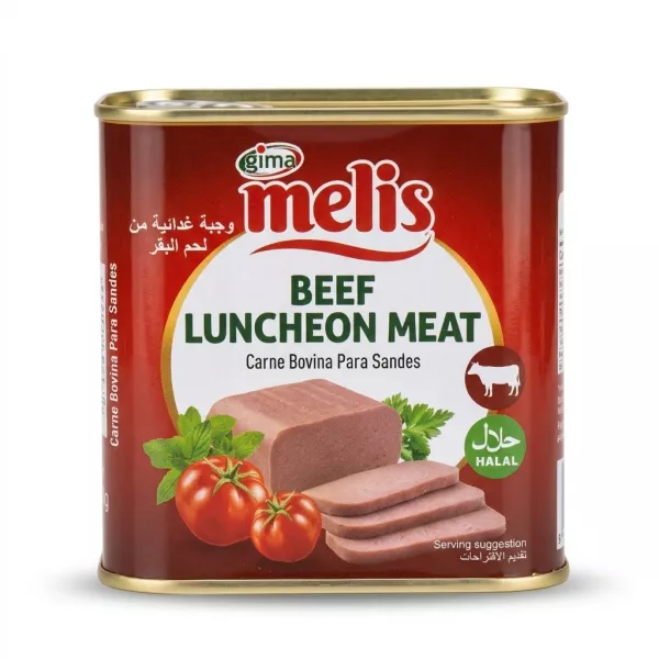 Enhanced Front view of Melis Beef Luncheon Meat Halal 340g tin