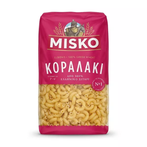 Enhanced Front view of Misko Koralaki Elbow Pasta 500g pack