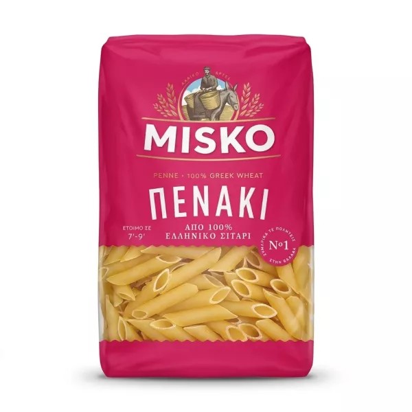 Enhanced Front of Misko Penne 100% Greek Wheat Pasta 500g bag