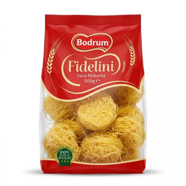 Enhanced Front of Bodrum Fidelini Yuva Makarna 500g pasta pack