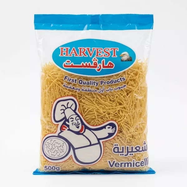 Enhanced Front view of Harvest Vermicelli 500g showing branding and clear packaging