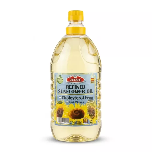 Enhanced Front of Garusana Refined Sunflower Oil 2L bottle with label details