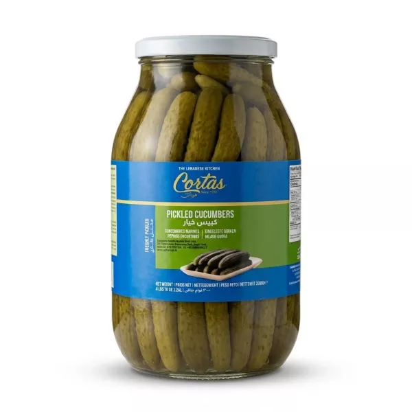Enhanced Large jar of Cortas Pickled Cucumbers held upright