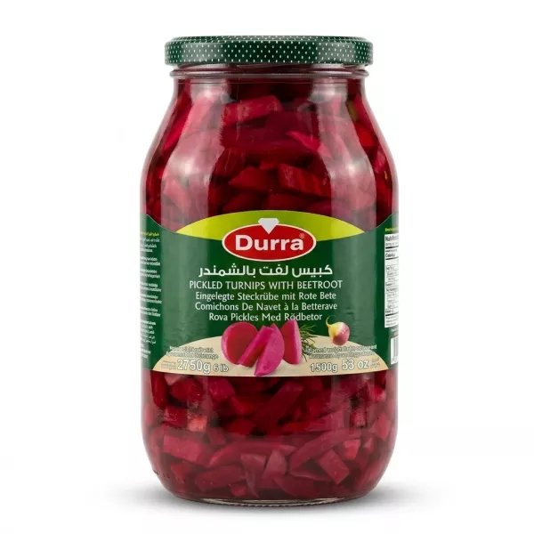 Enhanced Front view of Durra Pickled Turnips with Beetroot jar 1500g