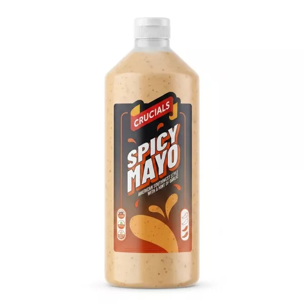 Enhanced Front view of Crucials Spicy Mayo 1 Litre bottle