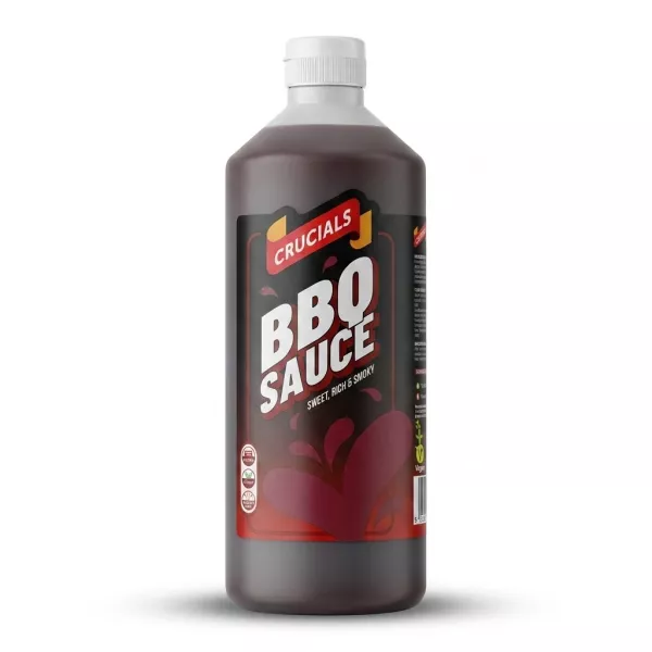 Enhanced Front view of Crucials BBQ Sauce 1 litre bottle