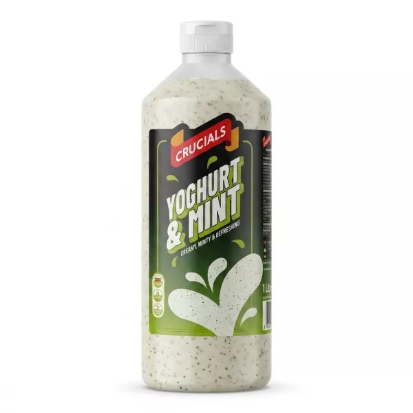 Enhanced Front of Crucials Yoghurt & Mint Dressing 1 litre bottle in store aisle