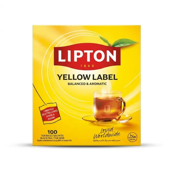 Enhanced Front of Lipton Yellow Label Black Tea 100 tea bags box