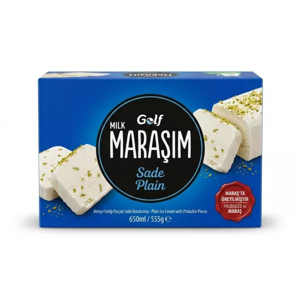 Enhanced Golf Marasım Plain Ice Cream box on supermarket shelf