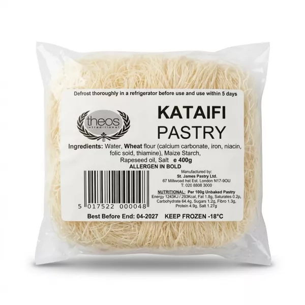 Enhanced Packet of Theos Kataifi Pastry 400g on a countertop