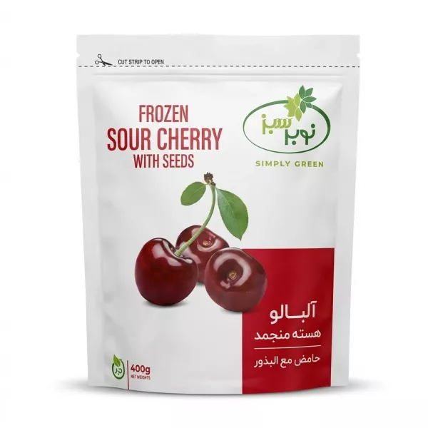Enhanced Front of Simply Green Frozen Sour Cherry with Seeds 400g pouch