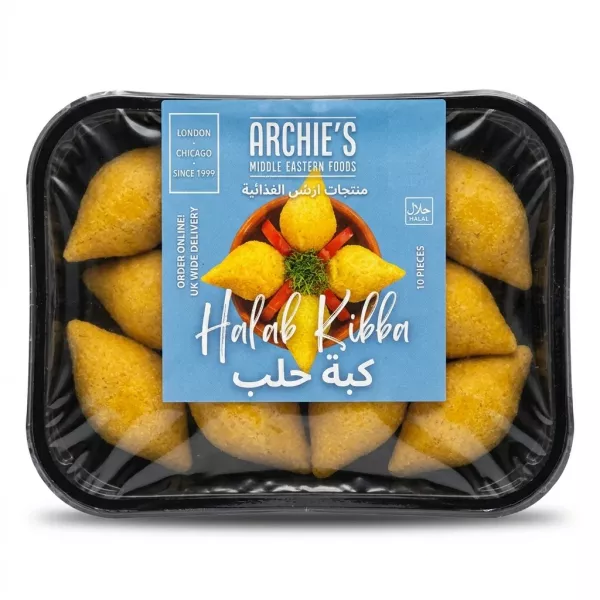 Enhanced Archie's Halab Kibba 10 pieces in black tray, supermarket shelf
