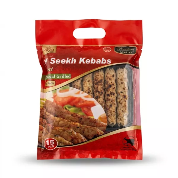 Enhanced Front view of Royal Seekh Kebabs Charcoal Grilled 15pcs frozen pack