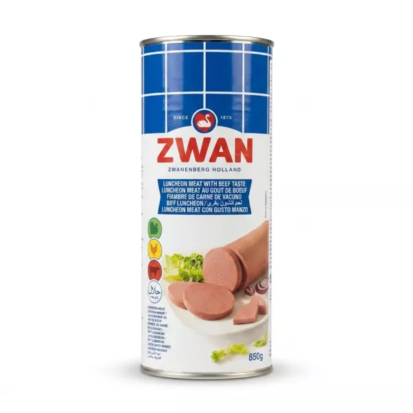 Enhanced Front view of Zwan Luncheon Meat with Beef Taste can, 850g