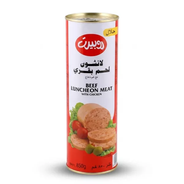 Enhanced Alternate language front view of Robert Beef Luncheon Meat with Chicken can