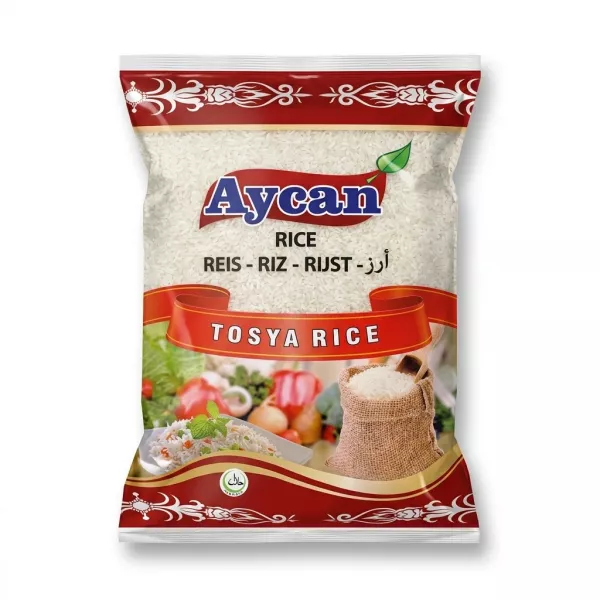 Enhanced Front of Aycan Tosya Rice 4kg bag showing branding and rice grains