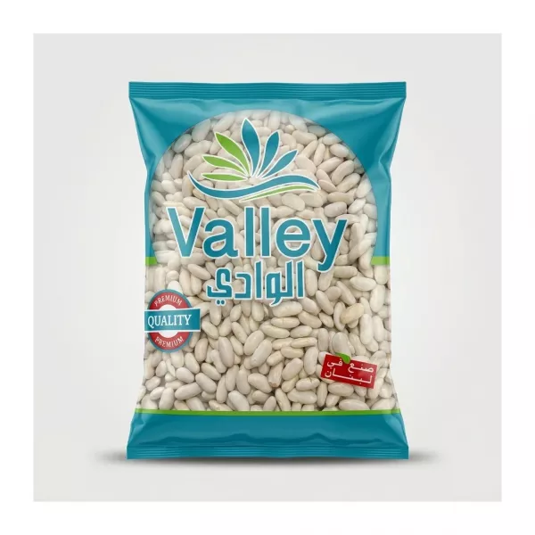 Enhanced Front view of Valley White Beans 900g bag in store