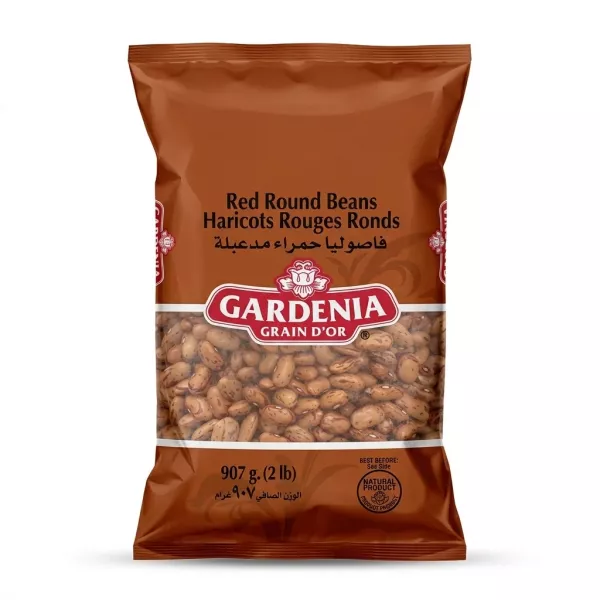 Enhanced Front of Gardenia Red Round Beans 907g bag held in grocery aisle
