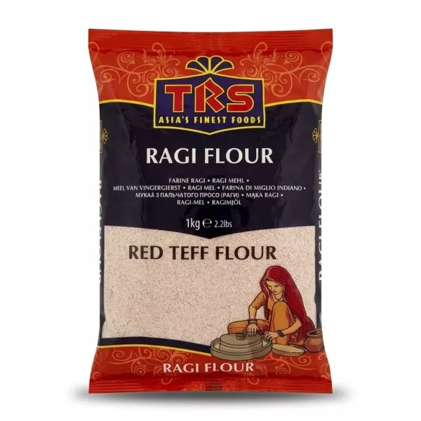 Enhanced Front of TRS Ragi Flour 1kg pack showing branding and product name