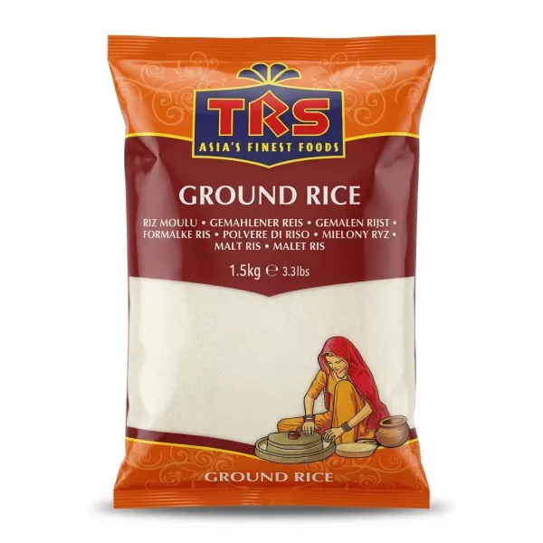 Enhanced Front view of TRS Ground Rice 1.5kg bag on store shelf